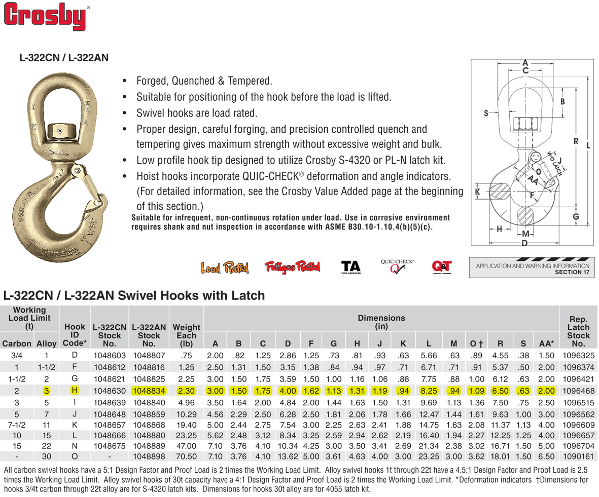 3 ton Crosby L322AN Alloy Swivel Hooks Wesco Industries