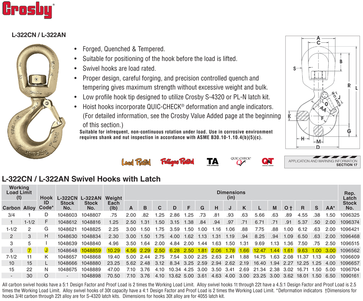 7 Ton Crosby L322AN Alloy Swivel Hooks Wesco Industries