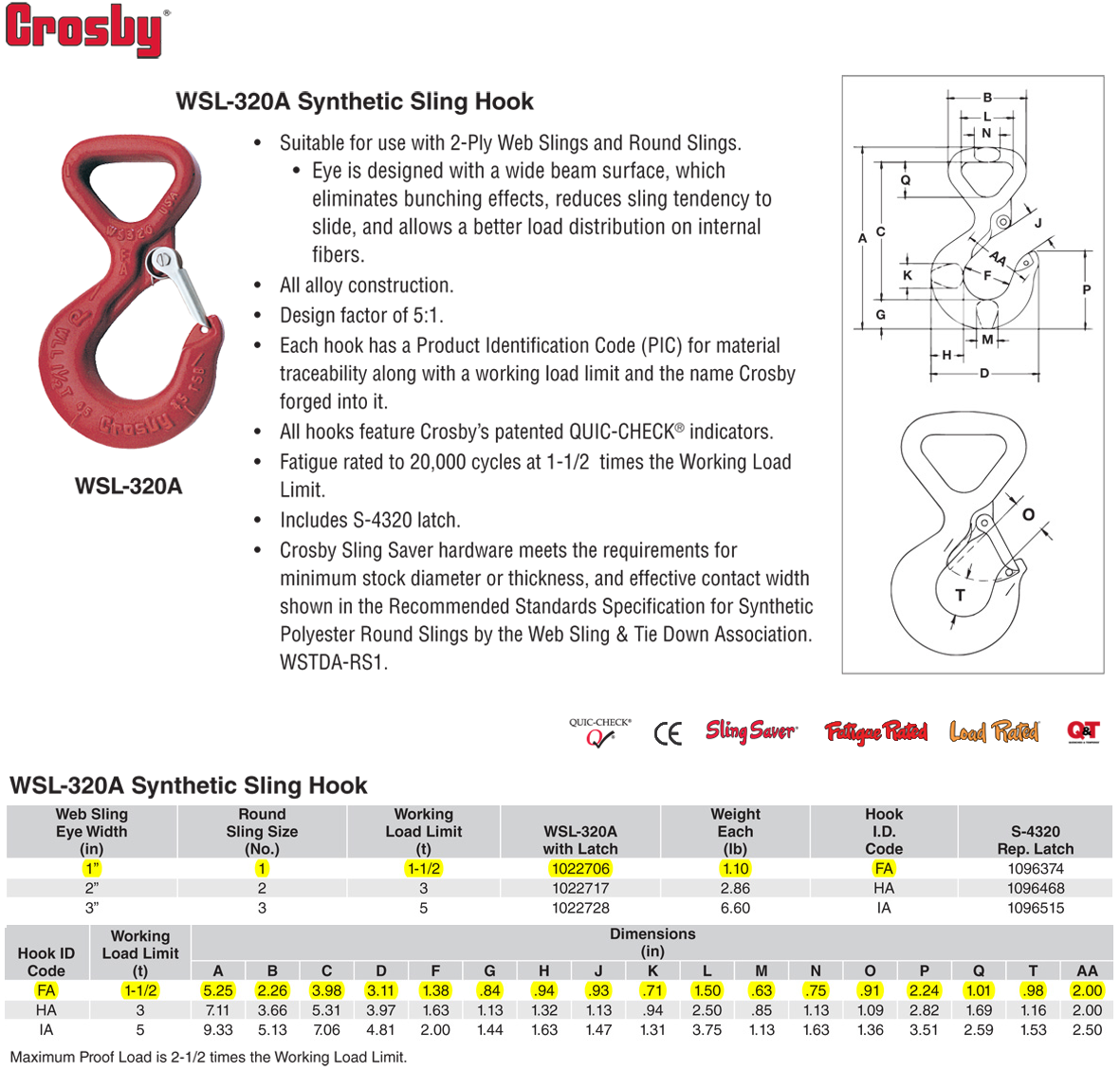 Crosby 'S3319' Utility Swivel Sling Hook, wLL Range from 1630kg to 4500kg -  LiftingSafety