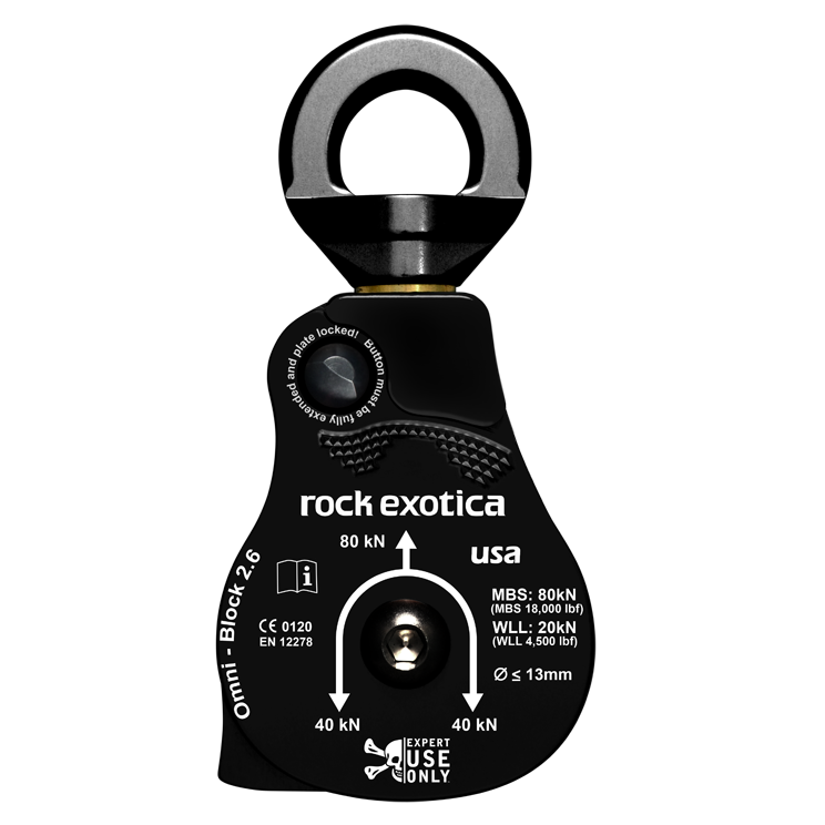 Rock Exotica Omni-Block 2.6 Pulley - Single Sheave For 1/2 Inch Rope, 80kN